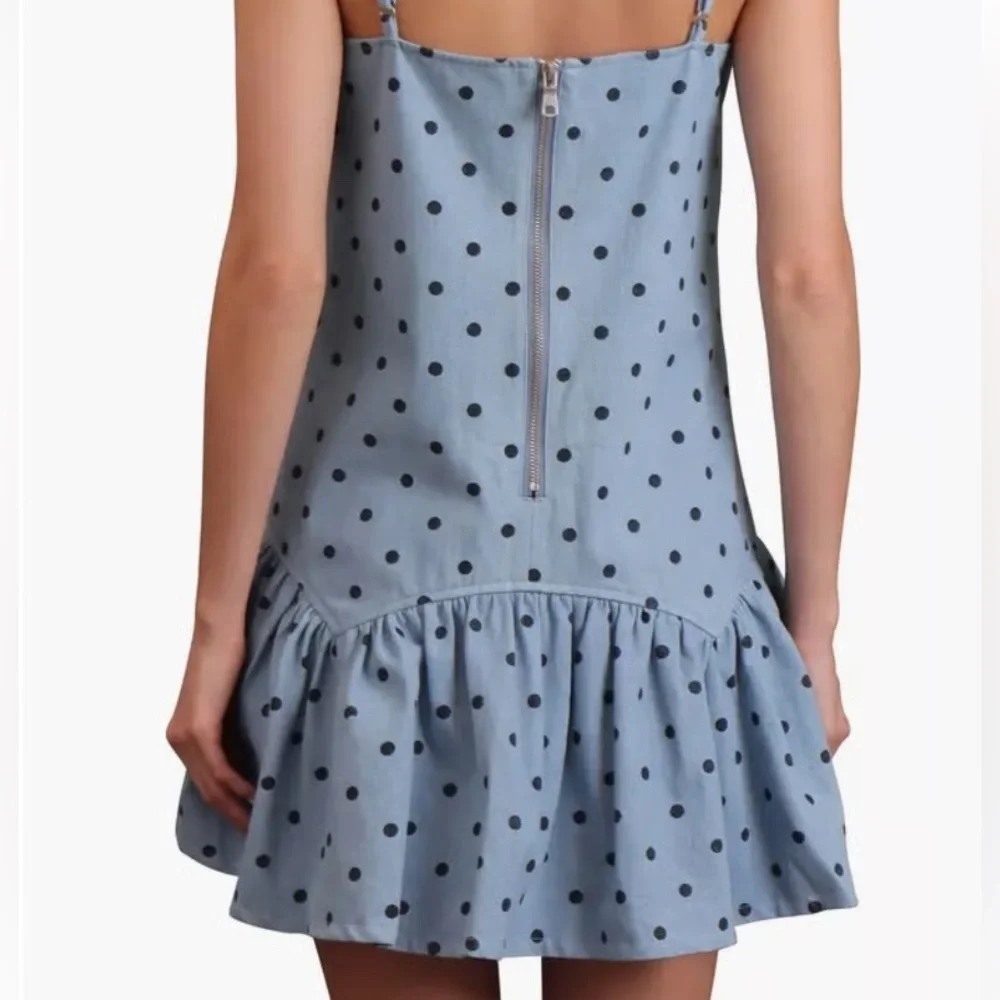 NWT Avec Les Filles Flirty Sky Blue Cotton Dotted Mini Shift Fit n Flare Dress - Picture 2 of 11